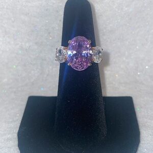 Purple Oval Three-Stone Ring with Side Accents